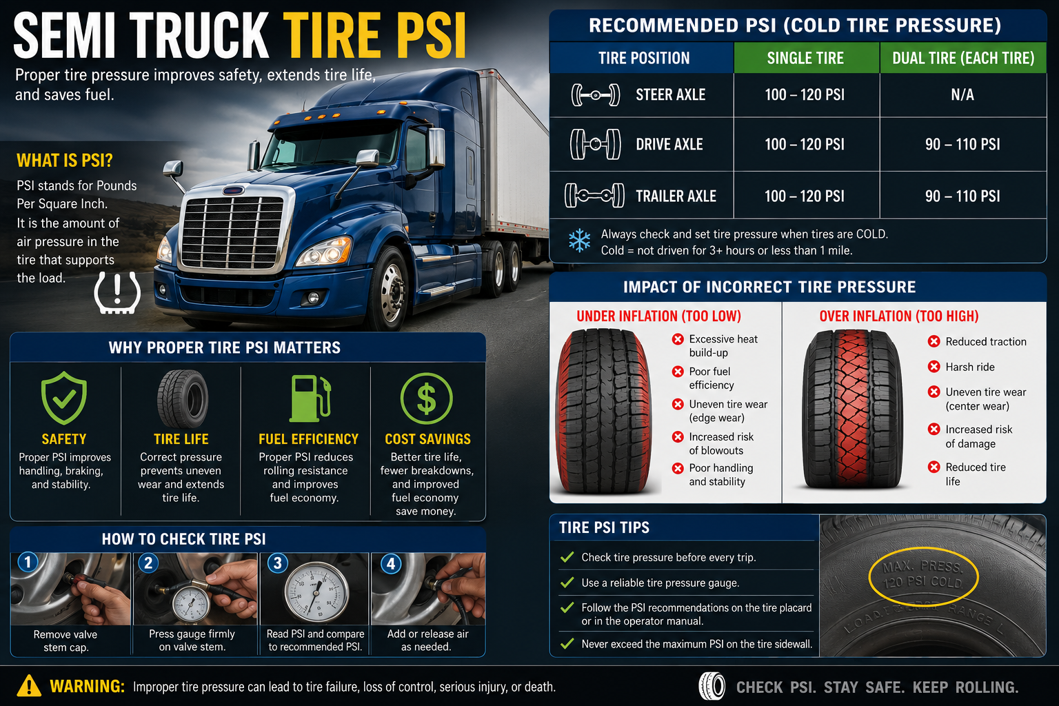 semi truck tire psi